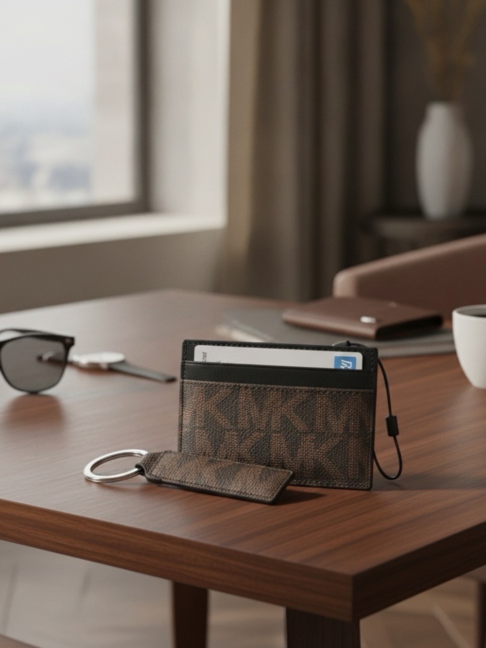 Michael Kors Credit Card Wallet + Key Fob 86F2SGFD1B Brown/Black $98 - Nee